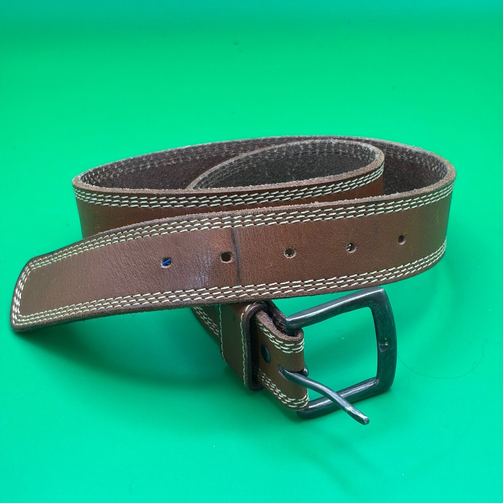 Wrangler Leather Belt Mens 32 Brown Triple Stitch Western Rugged Cowboy Rodeo